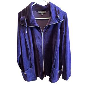 Jones New York Women's Purple Velour Jacket Full Zipper Wide Collar Plus Size 3X